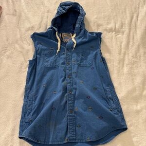 Men’s Size Medium Sleeveless Hoodie Shirt Blue Southwest Boho Breakfast Club